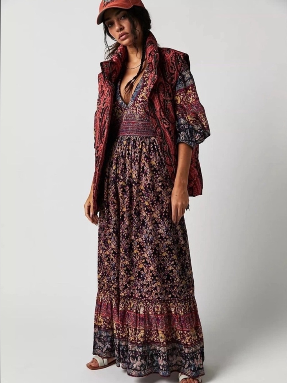 Free People Golden Hour Border Maxi Boho Dress New Size Small